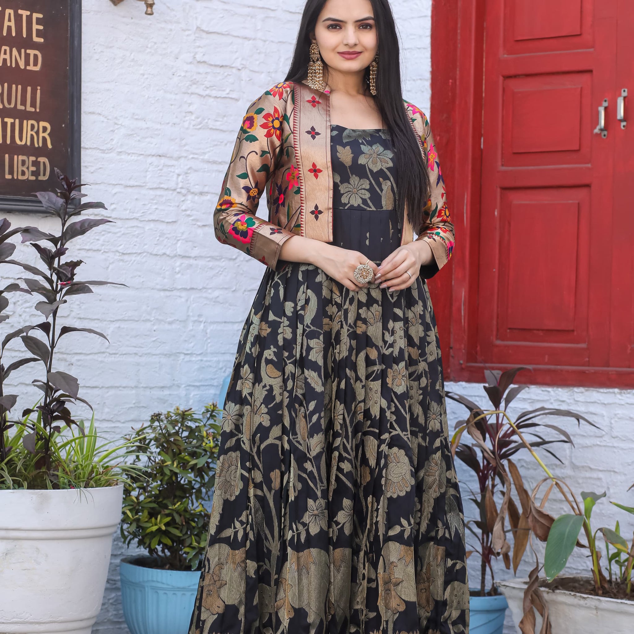 Black Pure Paithani Silk Anarkali Gown