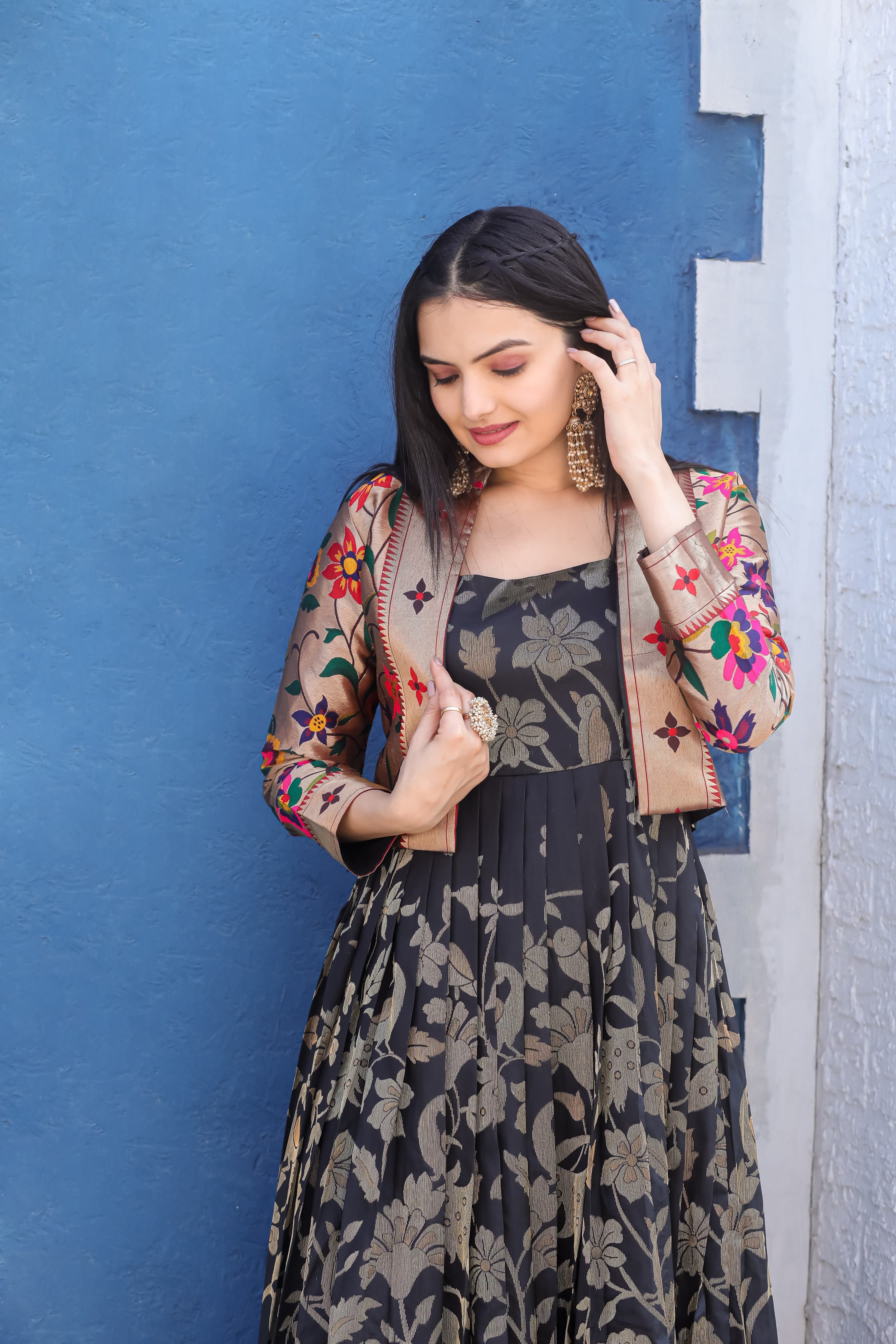 Black Pure Paithani Silk Anarkali Gown Anarkali Gown Anant Tex Exports Pvt.Ltd..