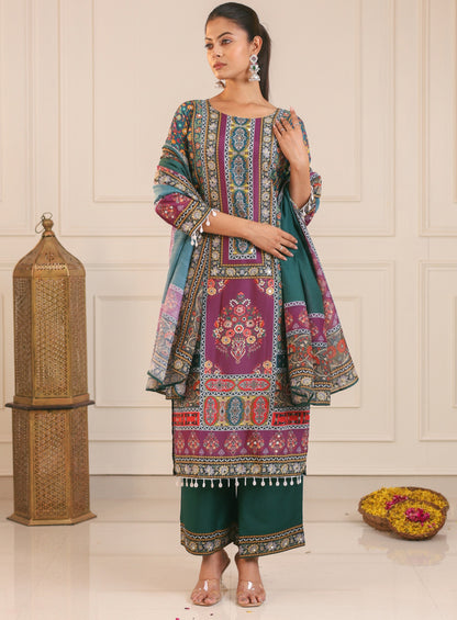 Green Pure Heavy Muslin Floral Print Suit kurti set Anant Tex Exports Pvt.Ltd..