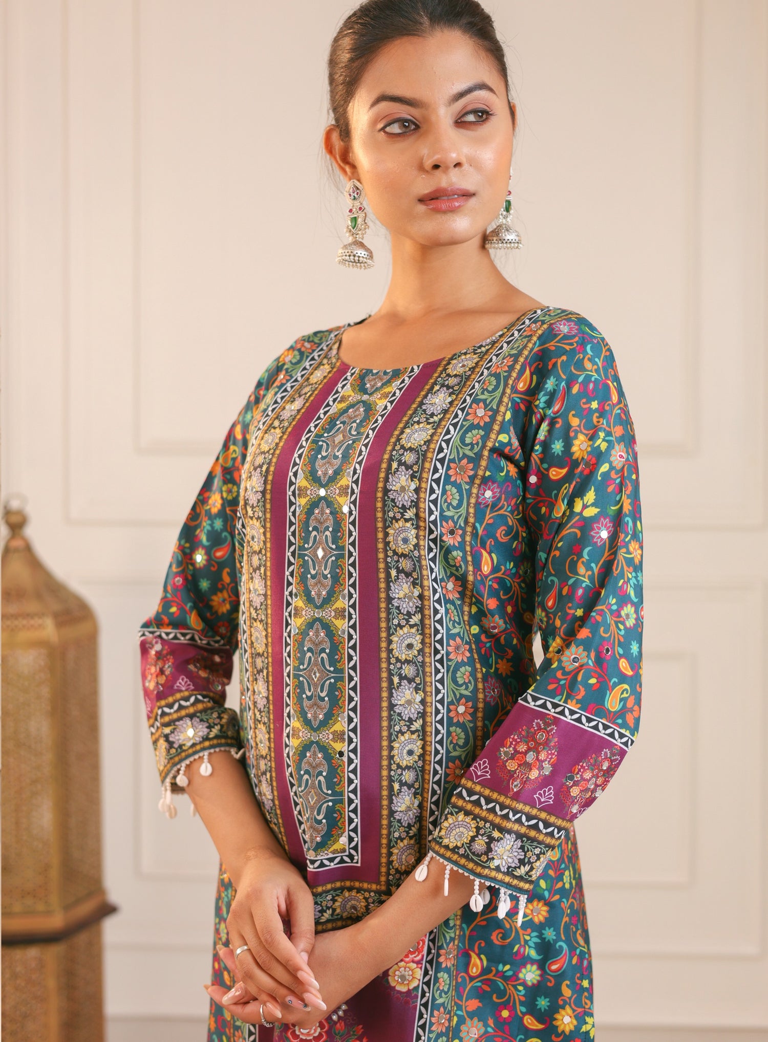 Green Pure Heavy Muslin Floral Print Suit kurti set Anant Tex Exports Pvt.Ltd..