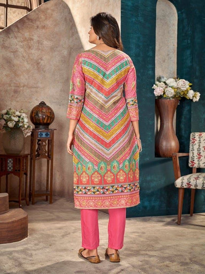 Pink Pure Heavy Muslin Floral Print Suit kurti set Anant Tex Exports Pvt.Ltd..