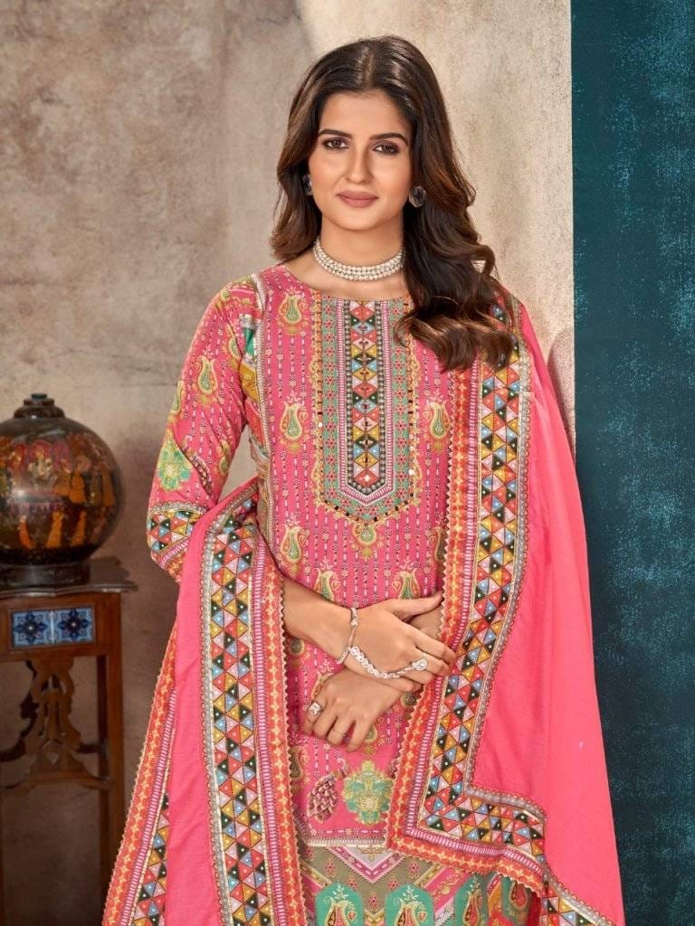Pink Pure Heavy Muslin Floral Print Suit kurti set Anant Tex Exports Pvt.Ltd..