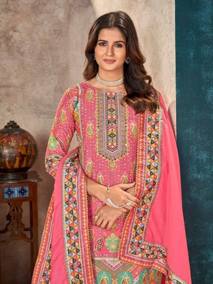 Pink Pure Heavy Muslin Floral Print Suit kurti set Anant Tex Exports Pvt.Ltd..