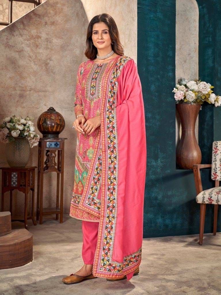 Pink Pure Heavy Muslin Floral Print Suit