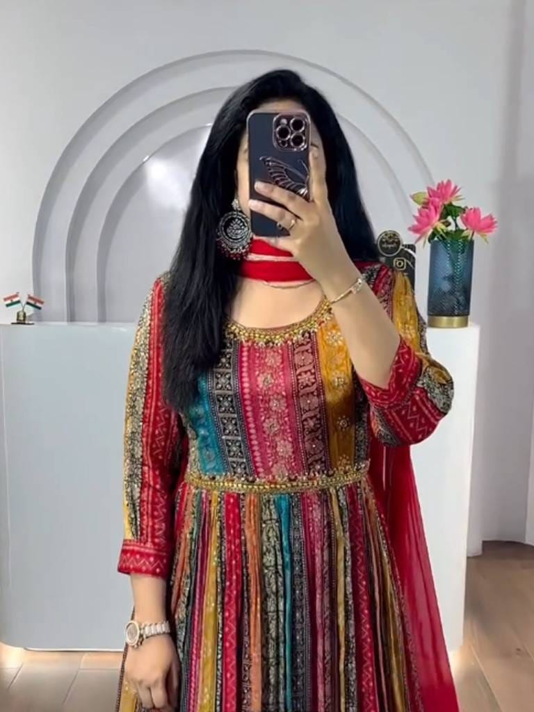 Multicolour Pure Muslin Silk Anarkali Gown Anarkali Gown Anant Tex Exports Pvt.Ltd..