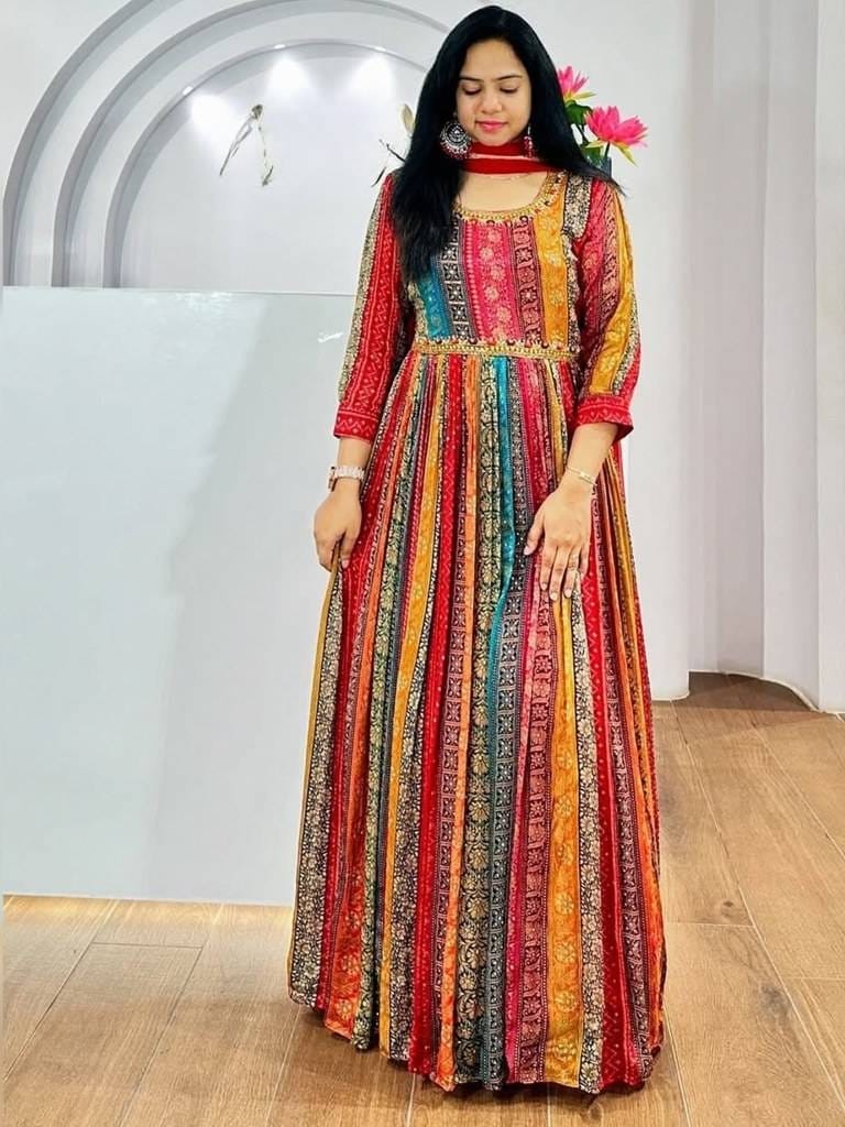 Multicolour Pure Muslin Silk Anarkali Gown Anarkali Gown Anant Tex Exports Pvt.Ltd..
