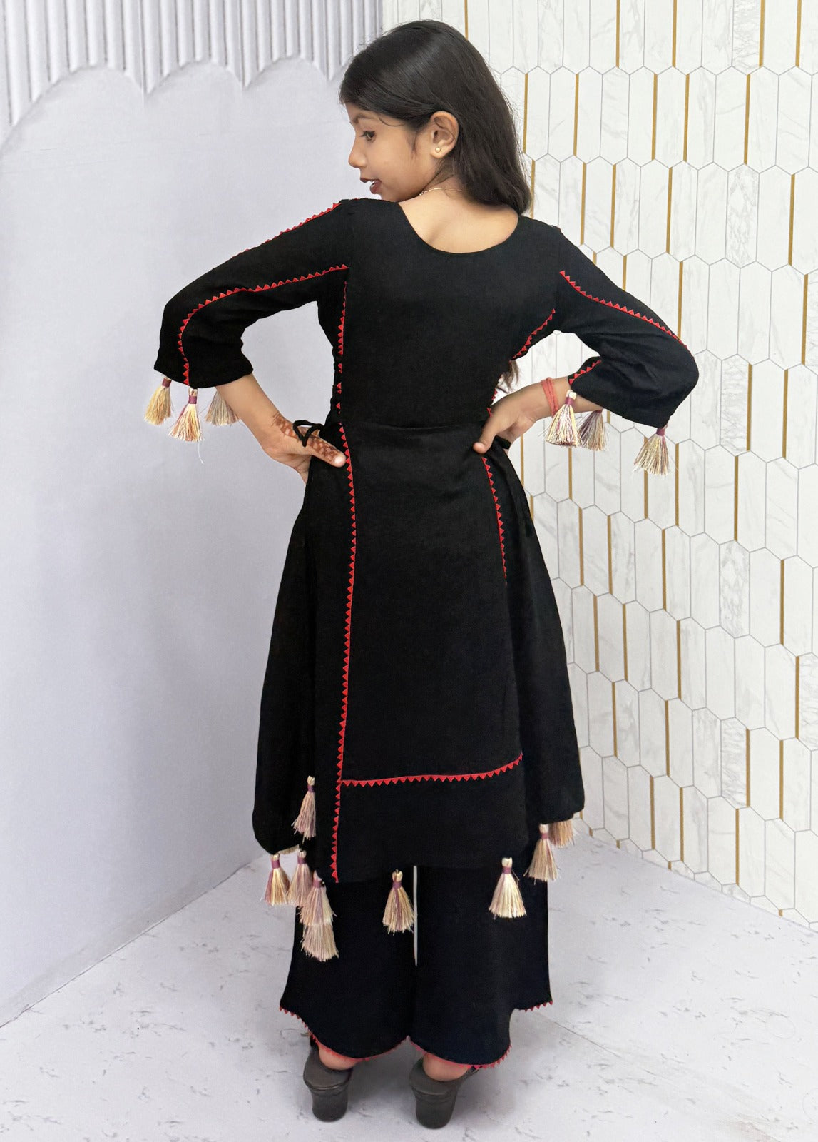 Black Pure Soft Cotton Kids Salwar Suit
