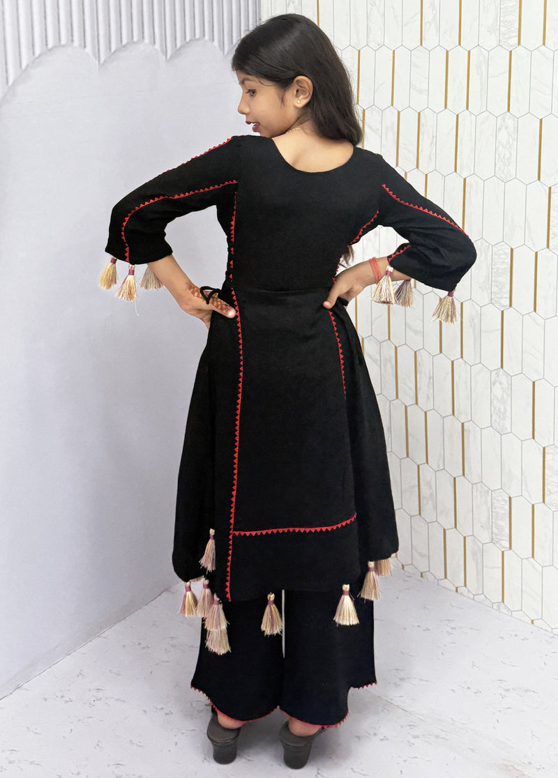 Black Pure Soft Cotton Kids Salwar Suit