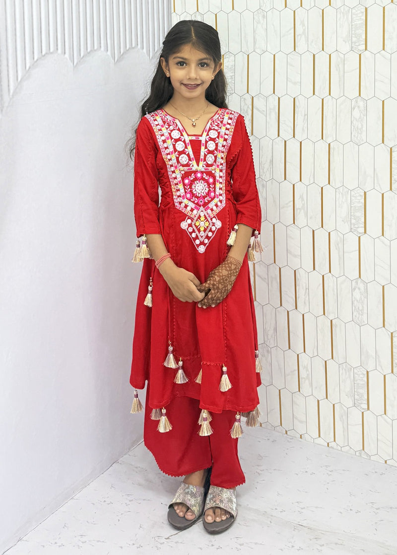 Red Pure Soft Cotton Kids Salwar Suit
