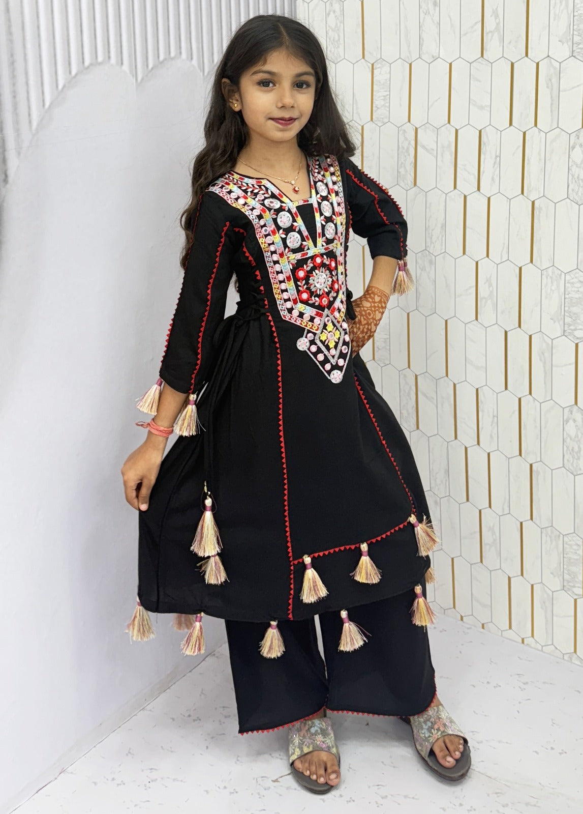 Black Pure Soft Cotton Kids Salwar Suit