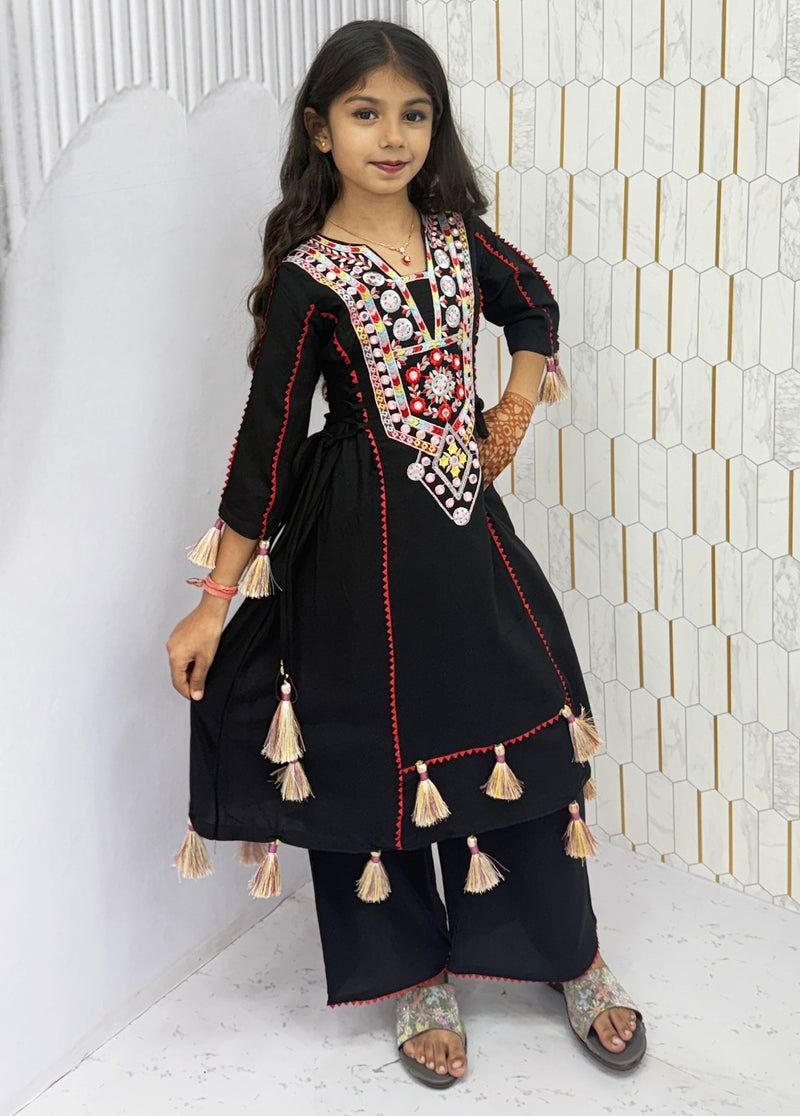 Black Pure Soft Cotton Kids Salwar Suit