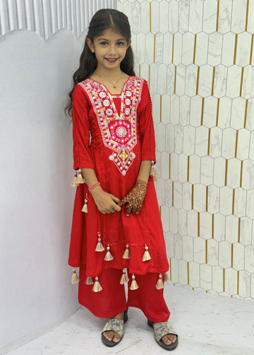 Red Pure Soft Cotton Kids Salwar Suit