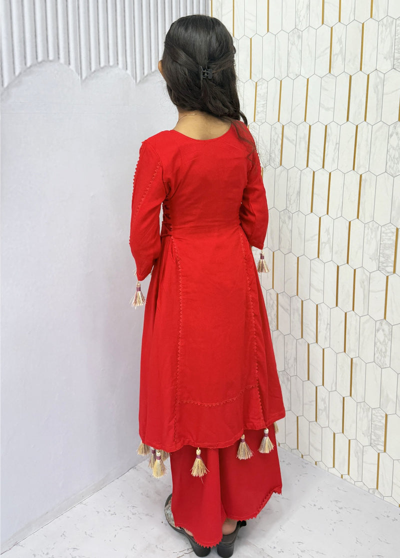 Red Pure Soft Cotton Kids Salwar Suit