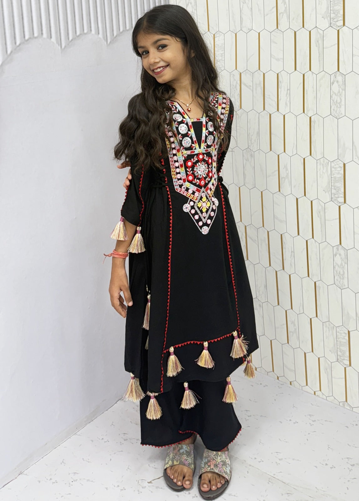 Black Pure Soft Cotton Kids Salwar Suit