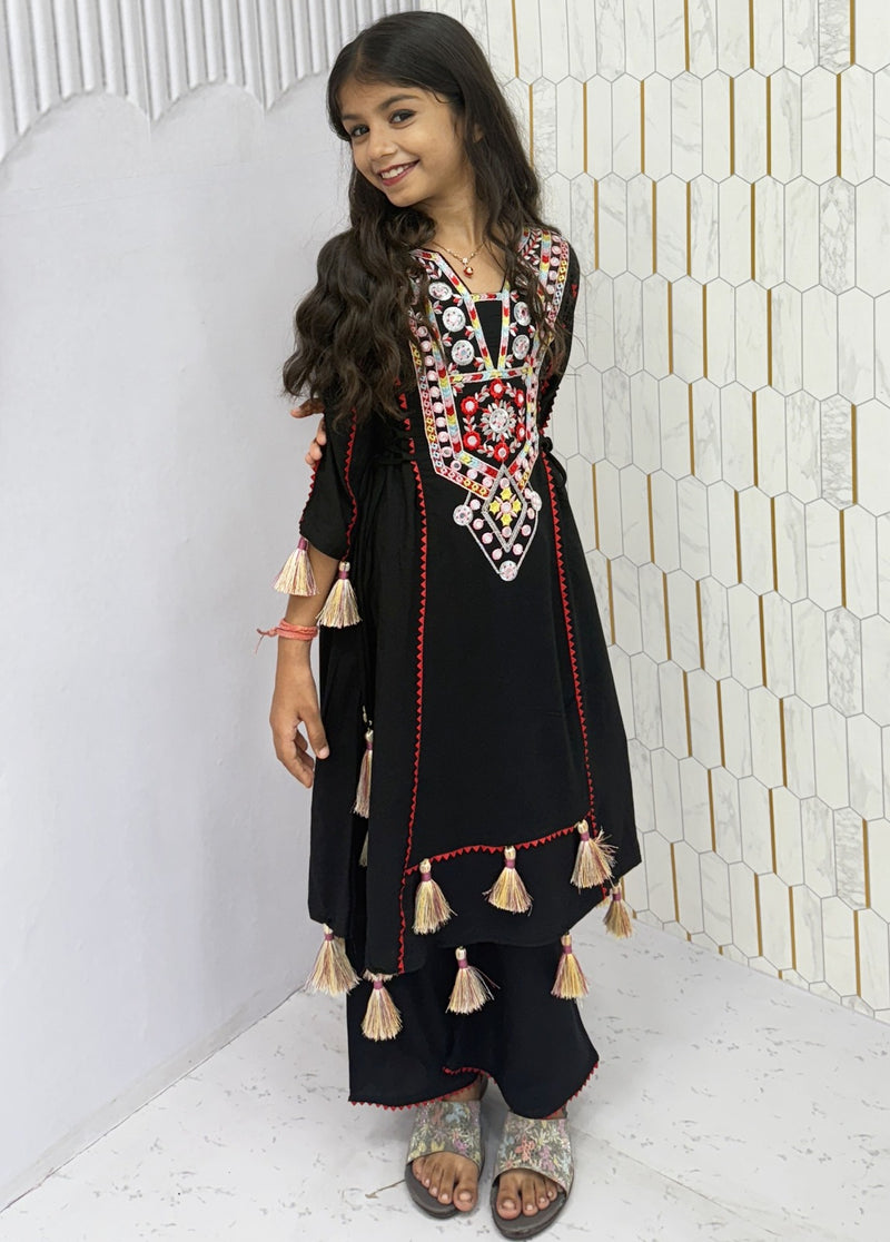 Black Pure Soft Cotton Kids Salwar Suit