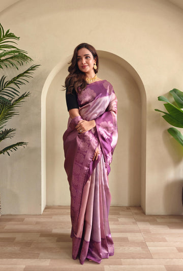Mauve Pure Banarasi Weaving Saree