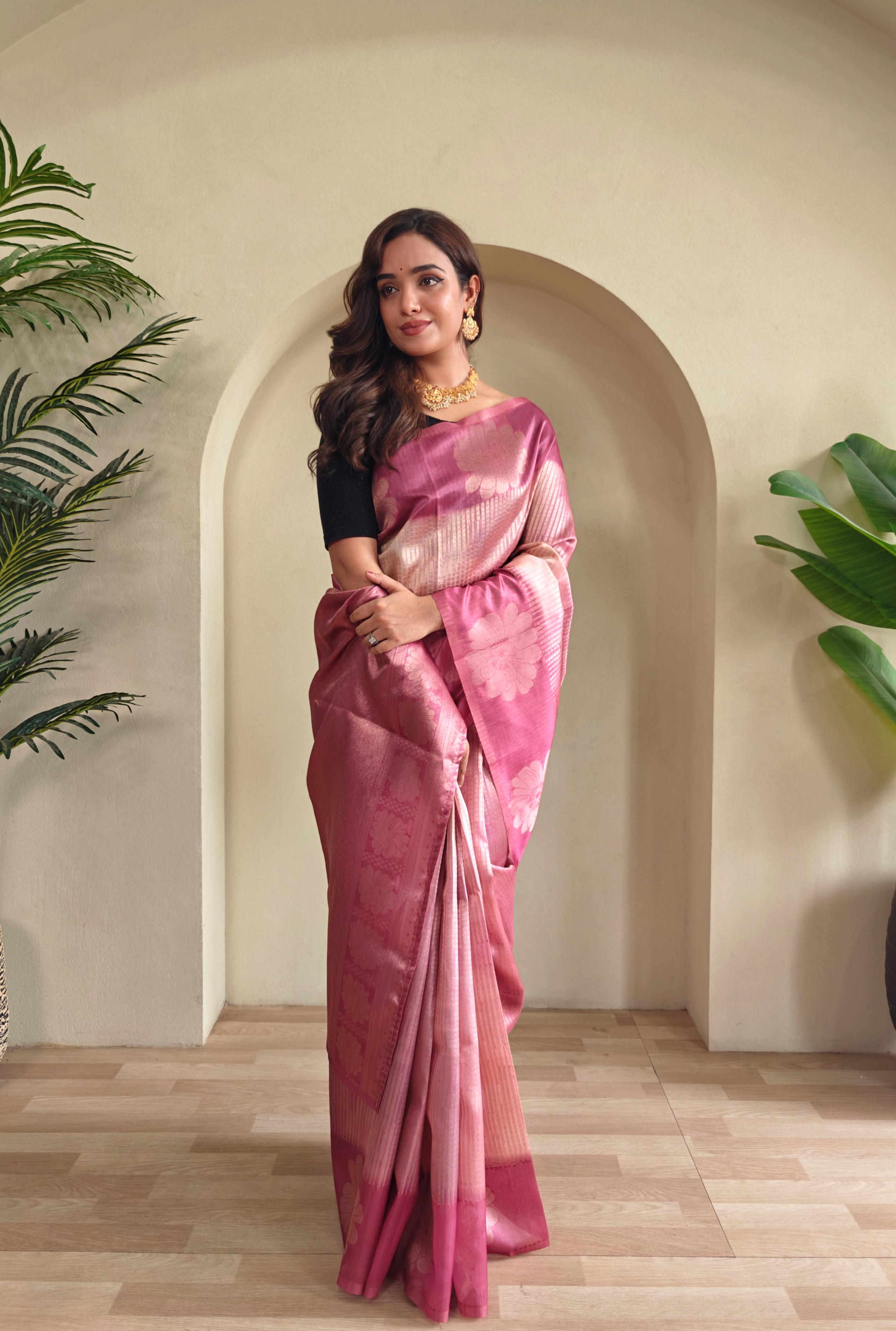 Rosy Pink Pure Banarasi Weaving Saree