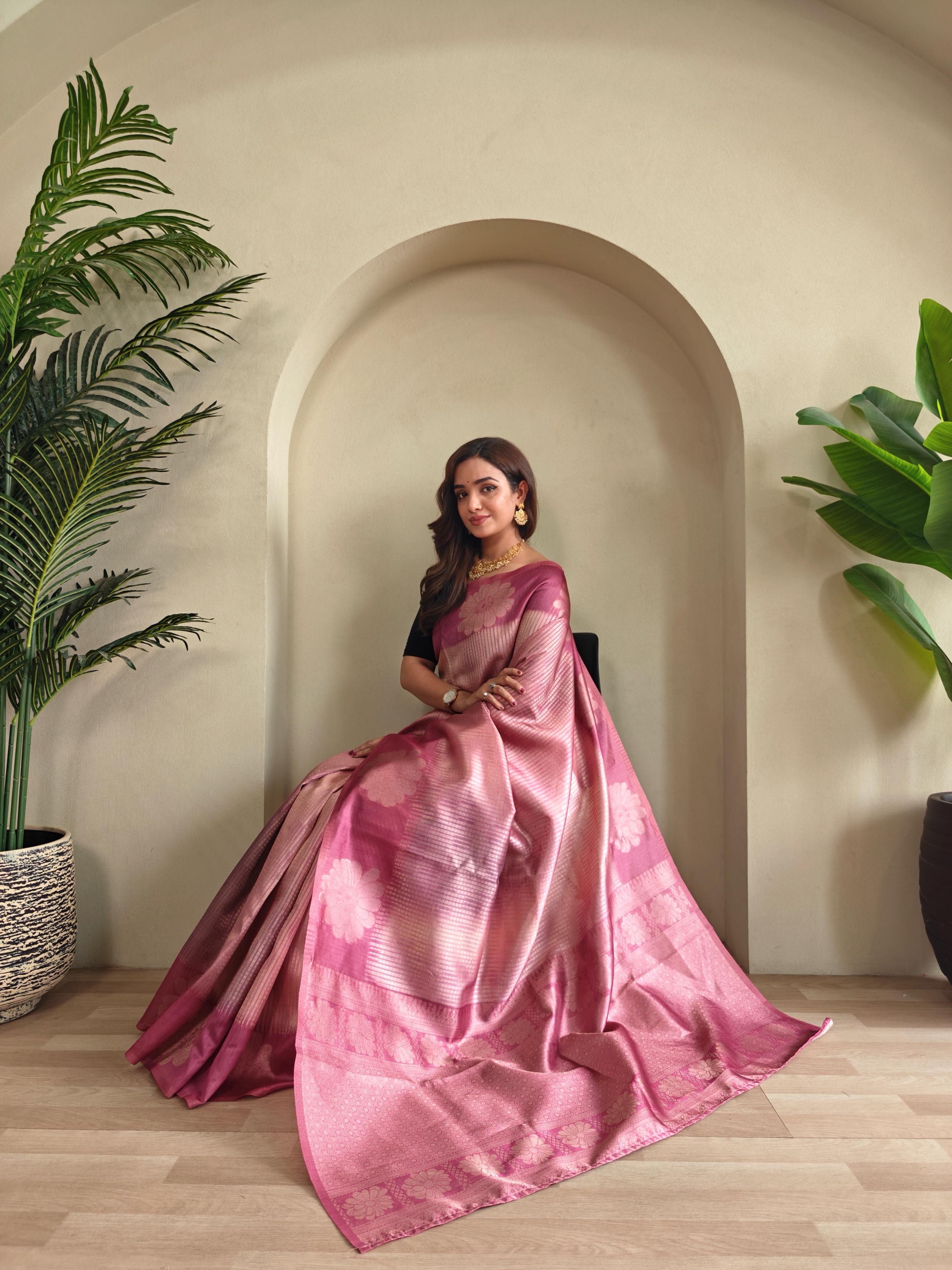 Rosy Pink Pure Banarasi Weaving Saree