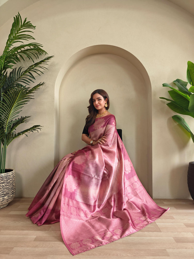 Rosy Pink Pure Banarasi Weaving Saree