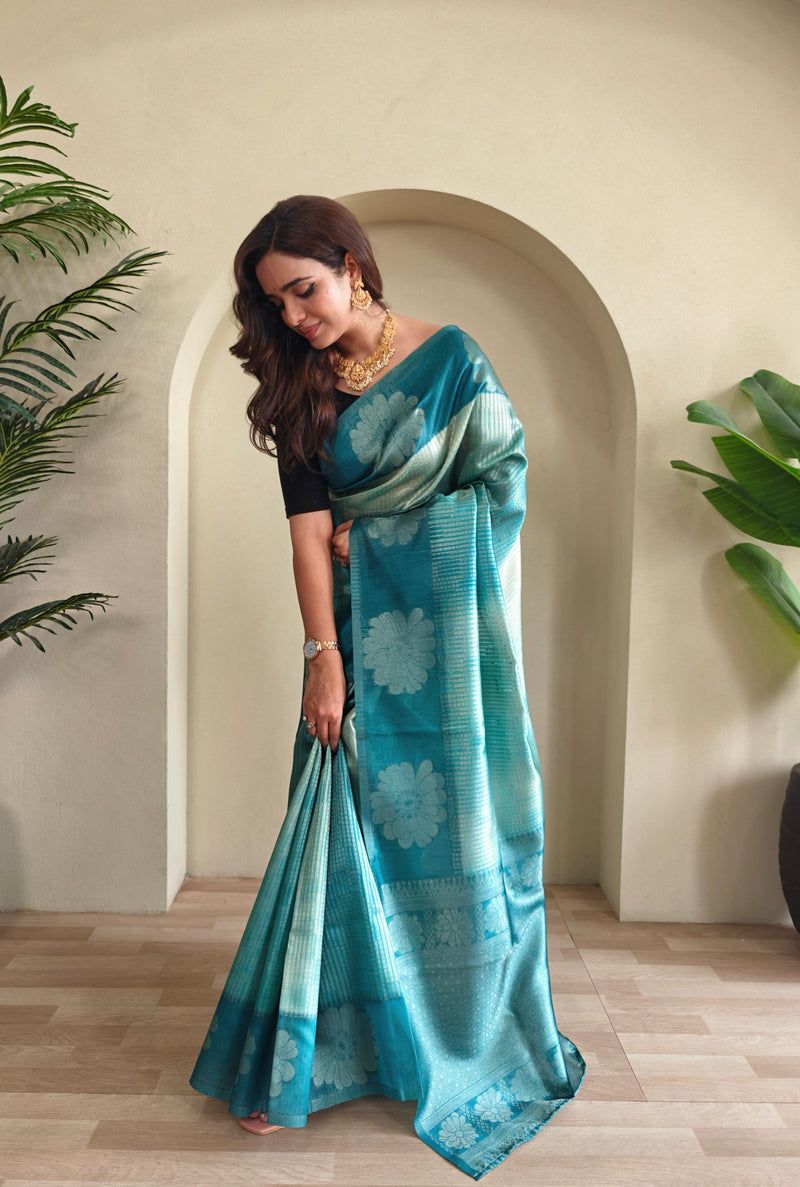 Teal Blue Pure Banarasi Weaving Saree