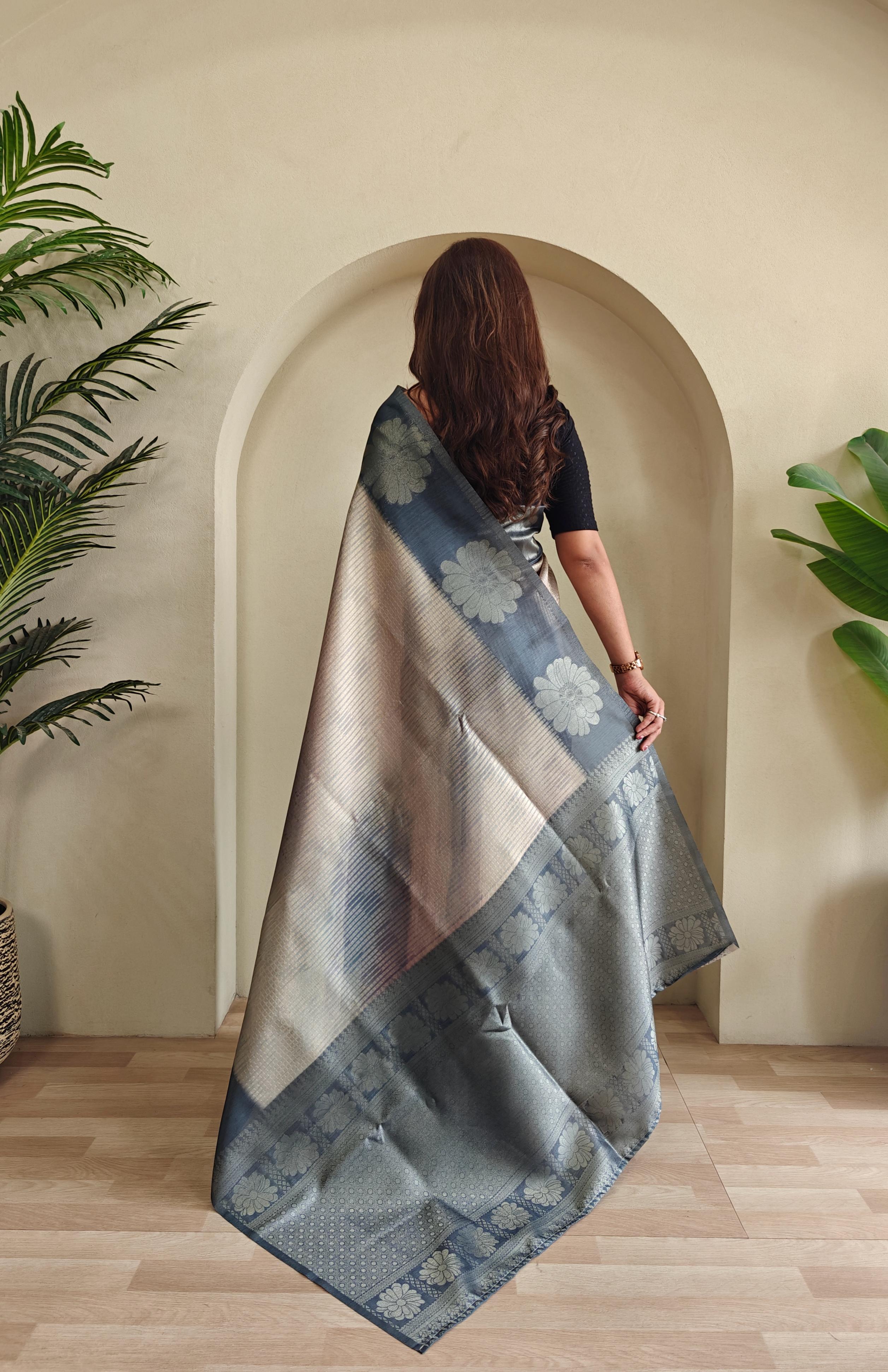 Bluish Grey Pure Banarasi Weaving Saree Banarasi Saree Anant Tex Exports Pvt.Ltd..