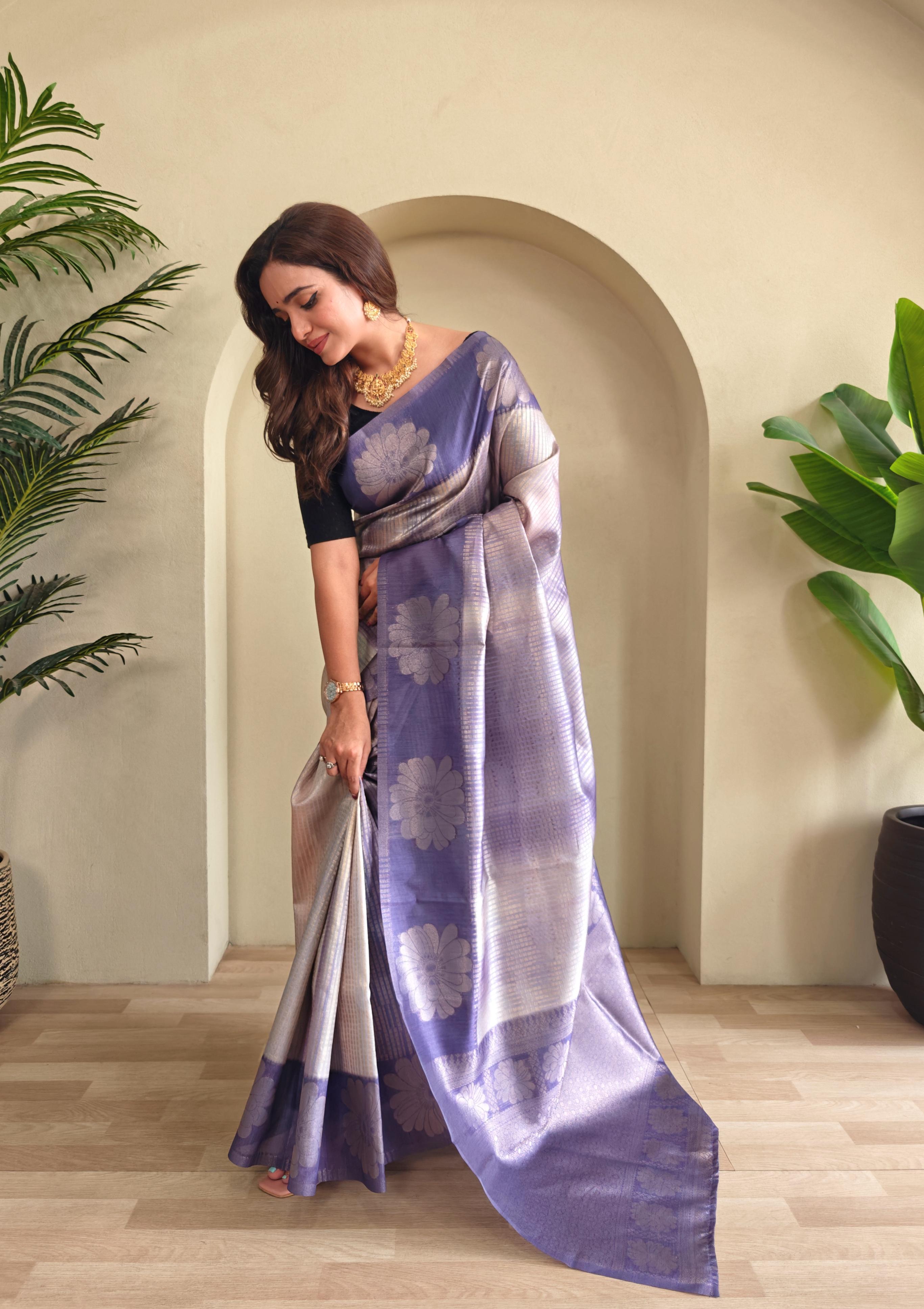 Lavender Pure Banarasi Weaving Saree