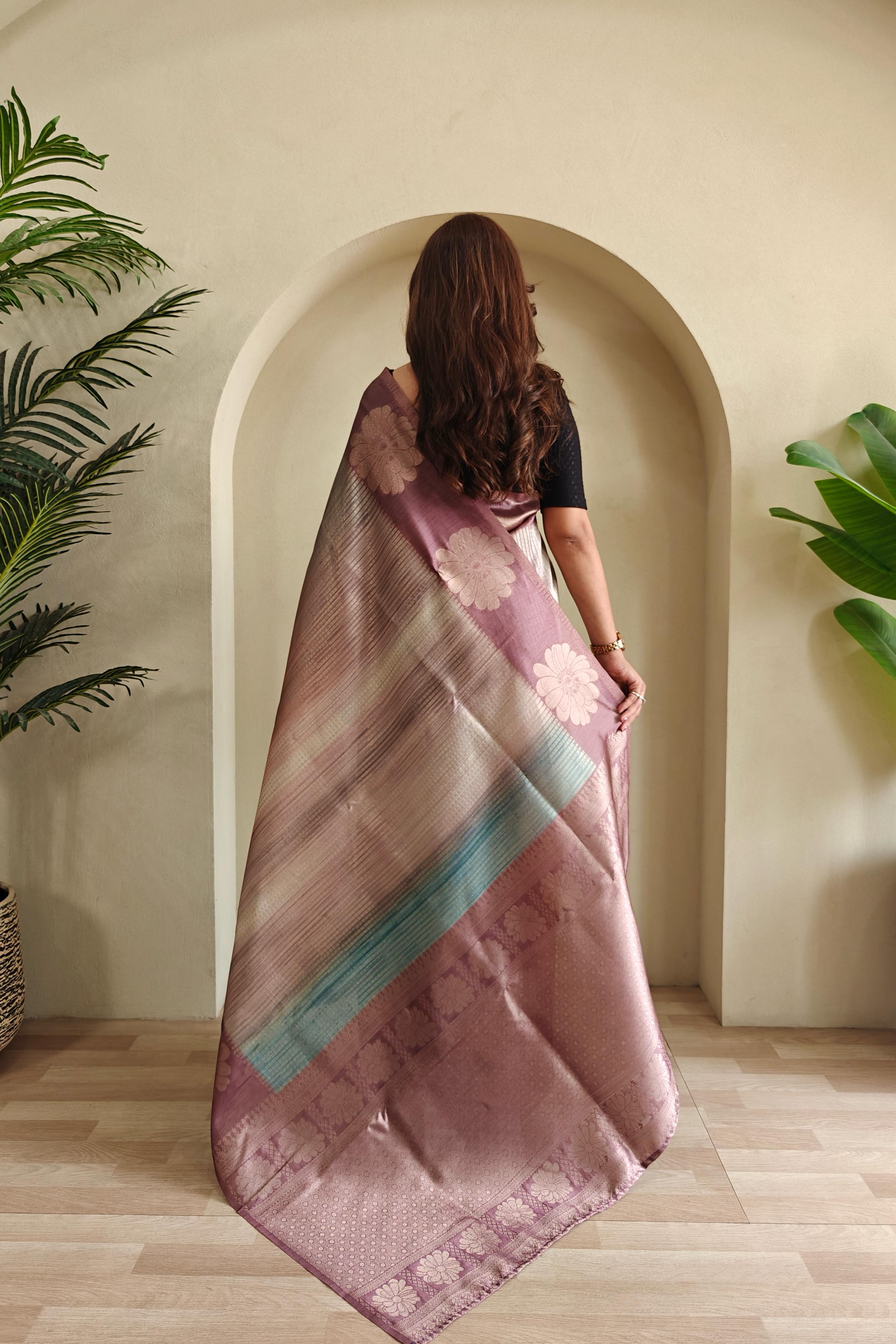 Rosy Pink Grey Pure Banarasi Weaving Saree Banarasi Saree Anant Tex Exports Pvt.Ltd..