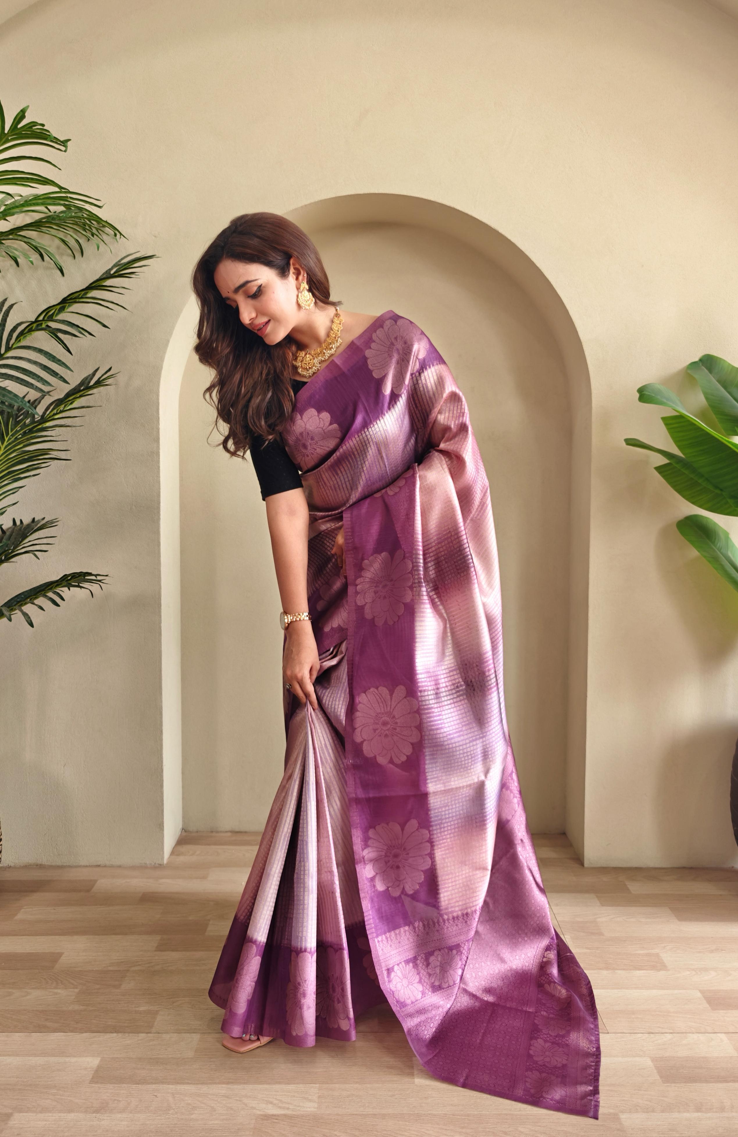 Mauve Pure Banarasi Weaving Saree