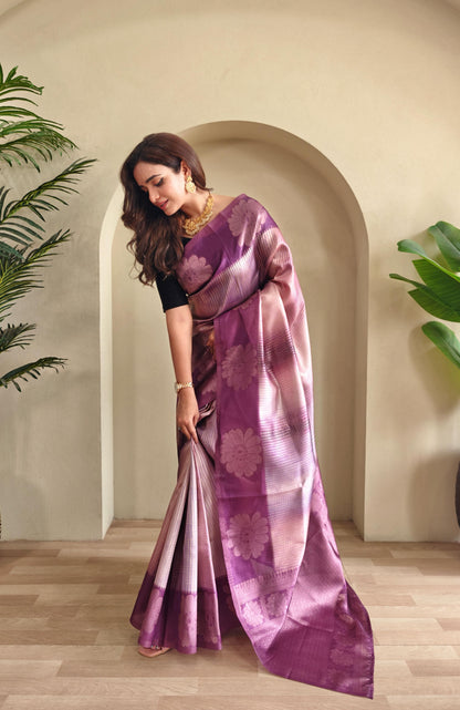 Mauve Pure Banarasi Weaving Saree Banarasi Saree Anant Tex Exports Pvt.Ltd..