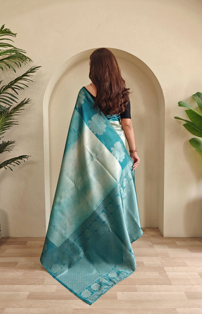 Teal Blue Pure Banarasi Weaving Saree Banarasi Saree Anant Tex Exports Pvt.Ltd..