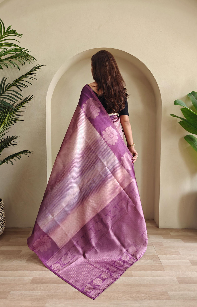 Mauve Pure Banarasi Weaving Saree