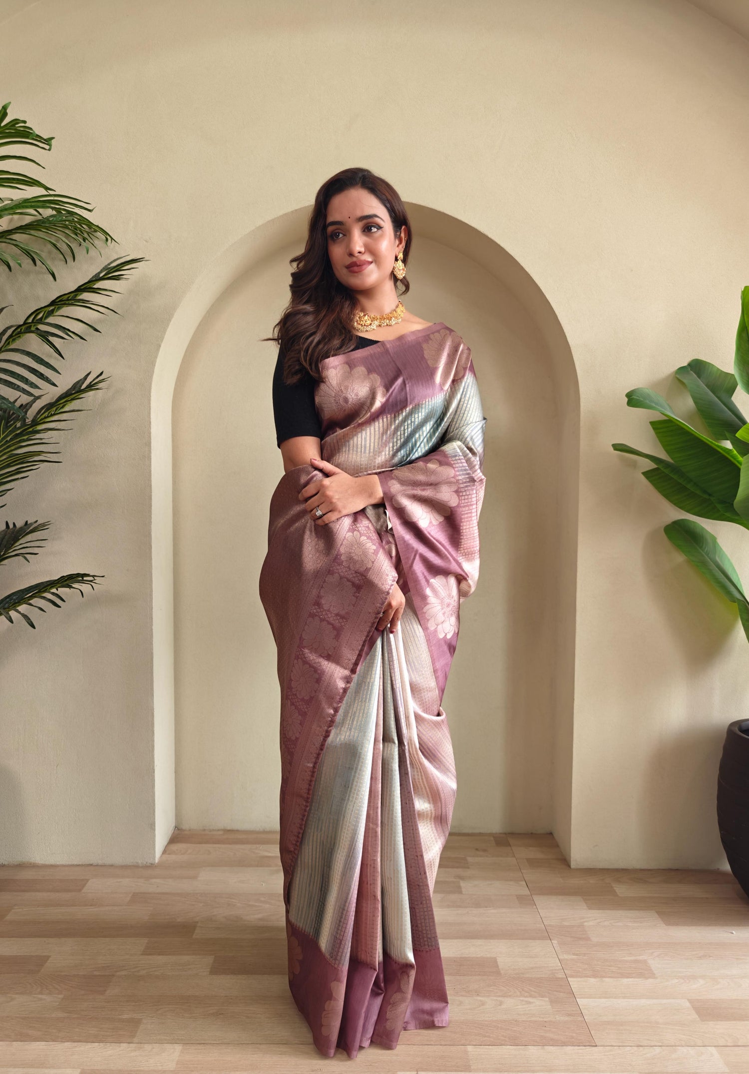 Rosy Pink Grey Pure Banarasi Weaving Saree Banarasi Saree Anant Tex Exports Pvt.Ltd..