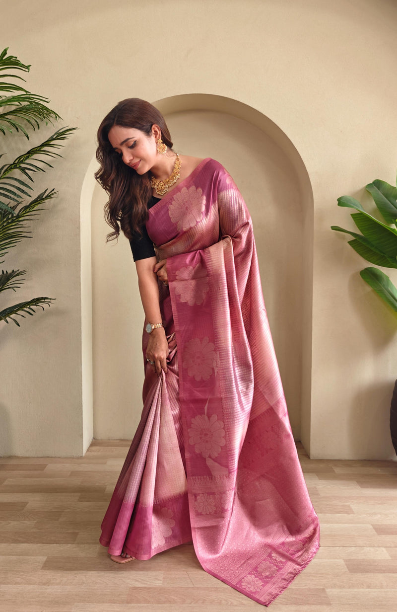 Rosy Pink Pure Banarasi Weaving Saree