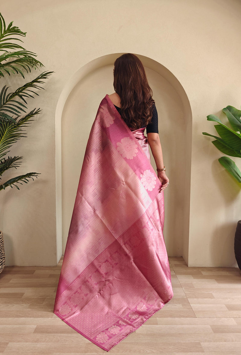 Rosy Pink Pure Banarasi Weaving Saree