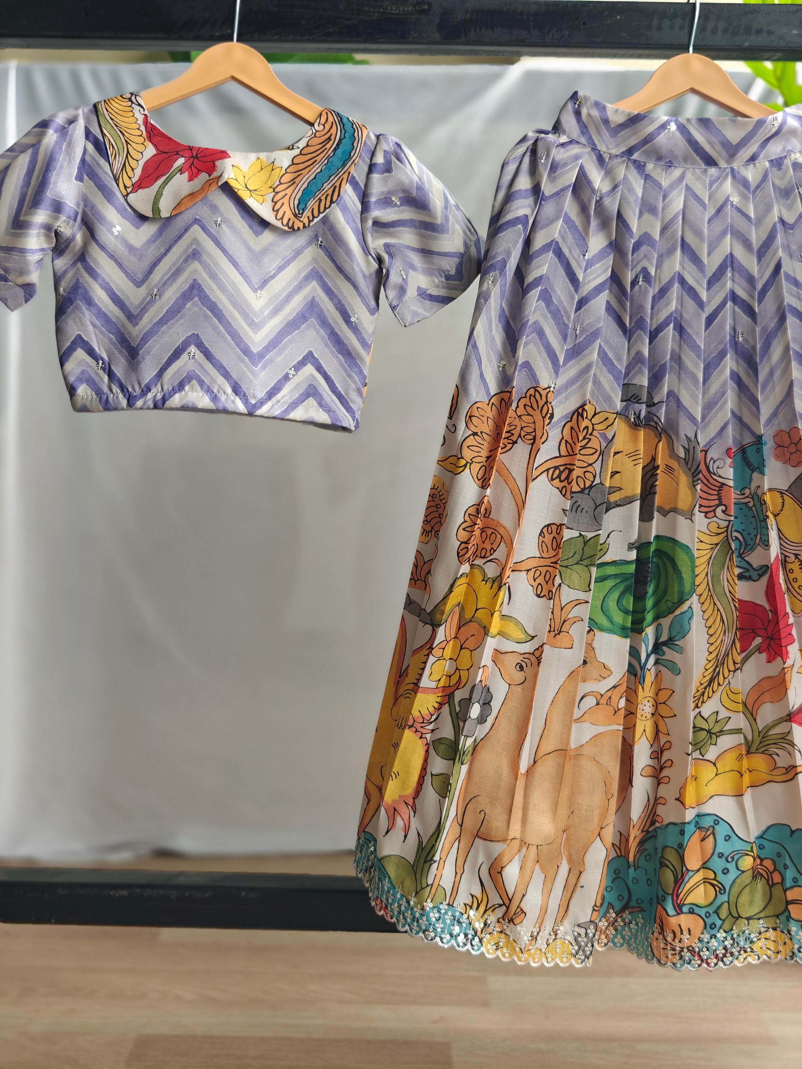 Grey Colour Pure Tussar Kalamkari Print Kid's Dress