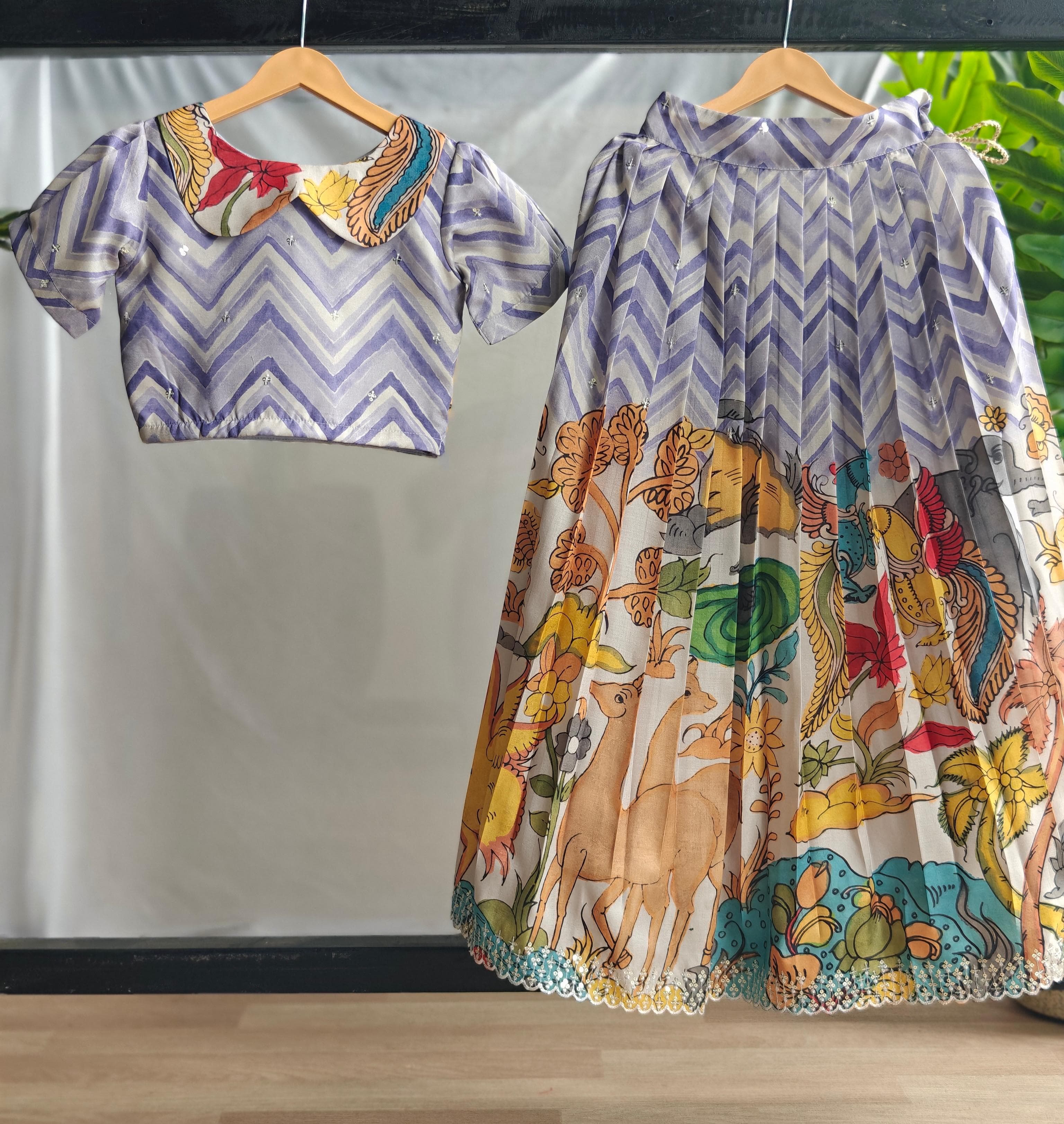 Grey Colour Pure Tussar Kalamkari Print Kid's Dress