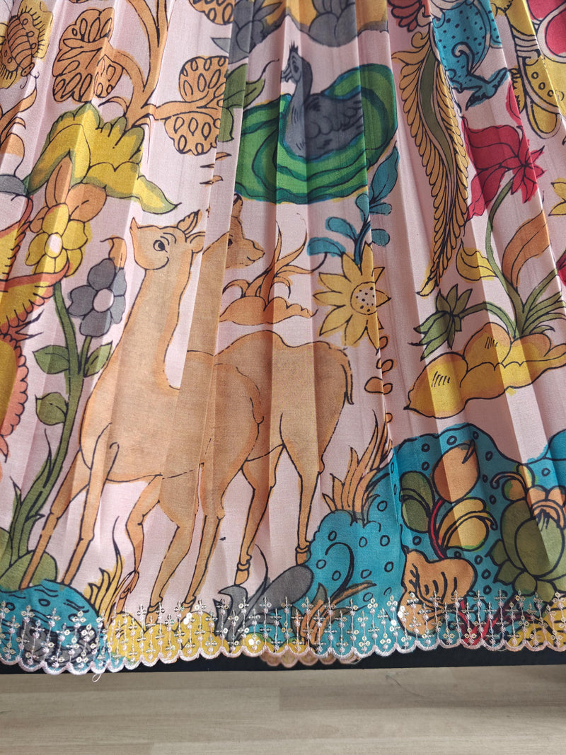 Pink Colour Pure Tussar Kalamkari Print Kid's Dress