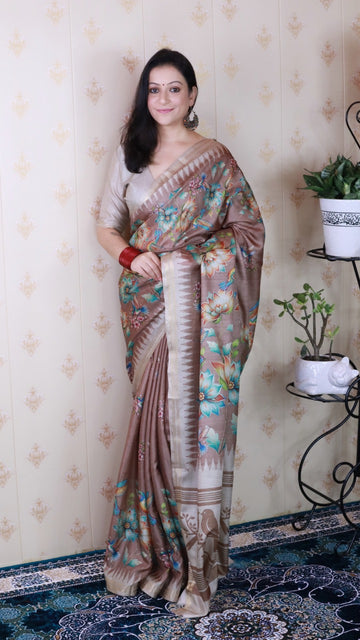Brown Pure Soft Tussar Silk Saree