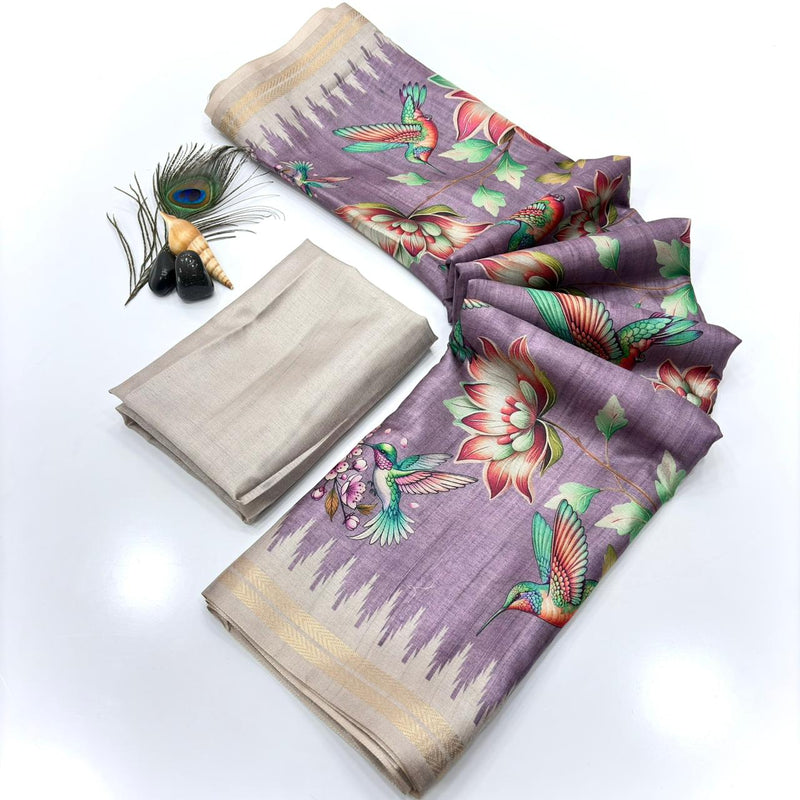 Lavender Pure Soft Tussar Silk Saree