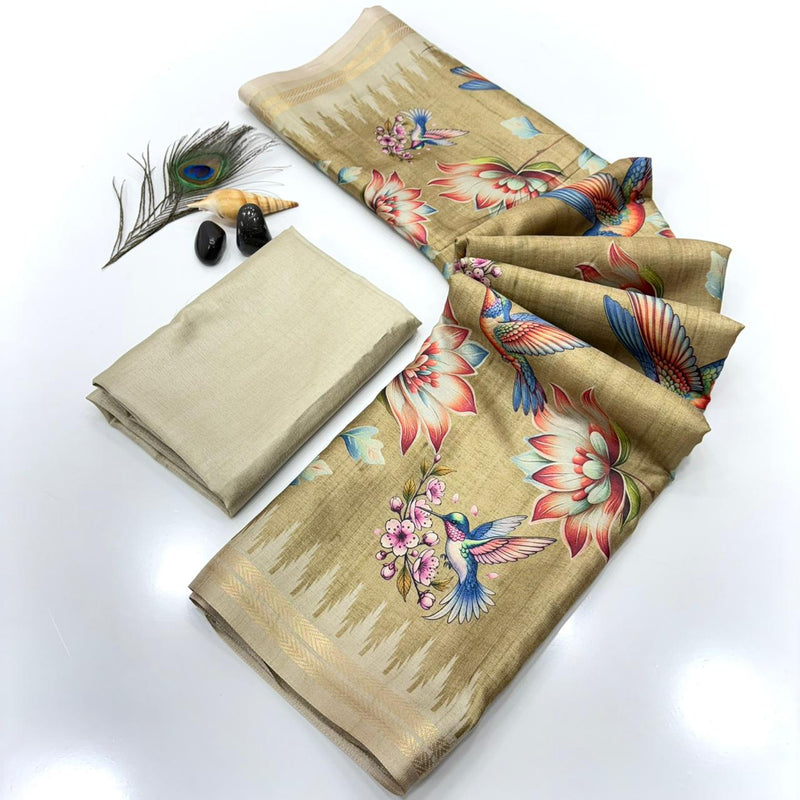Light Brown Pure Soft Tussar Silk Saree