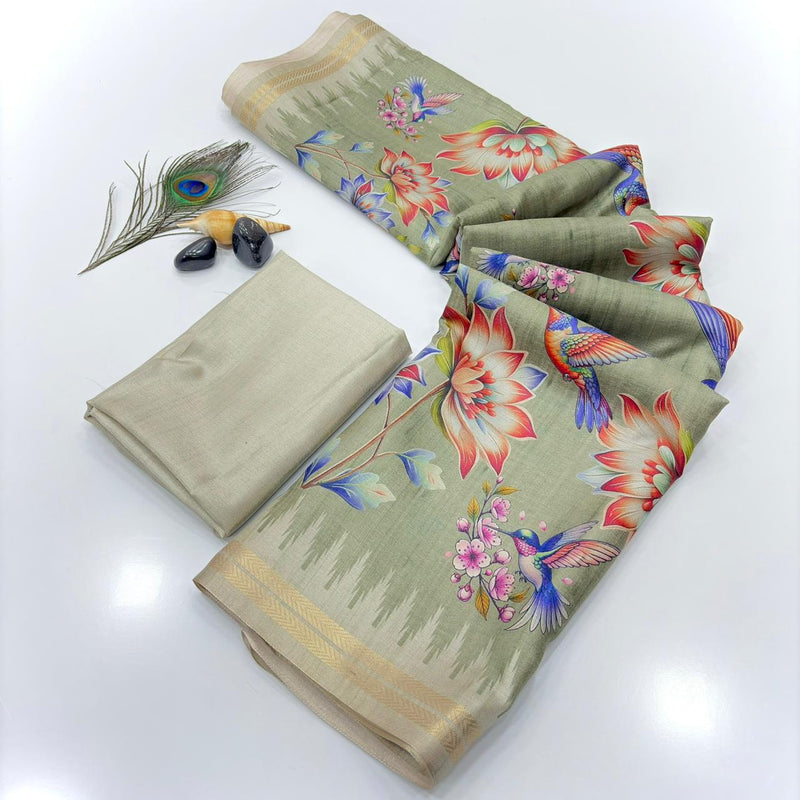 Sea Green Pure Soft Tussar Silk Saree