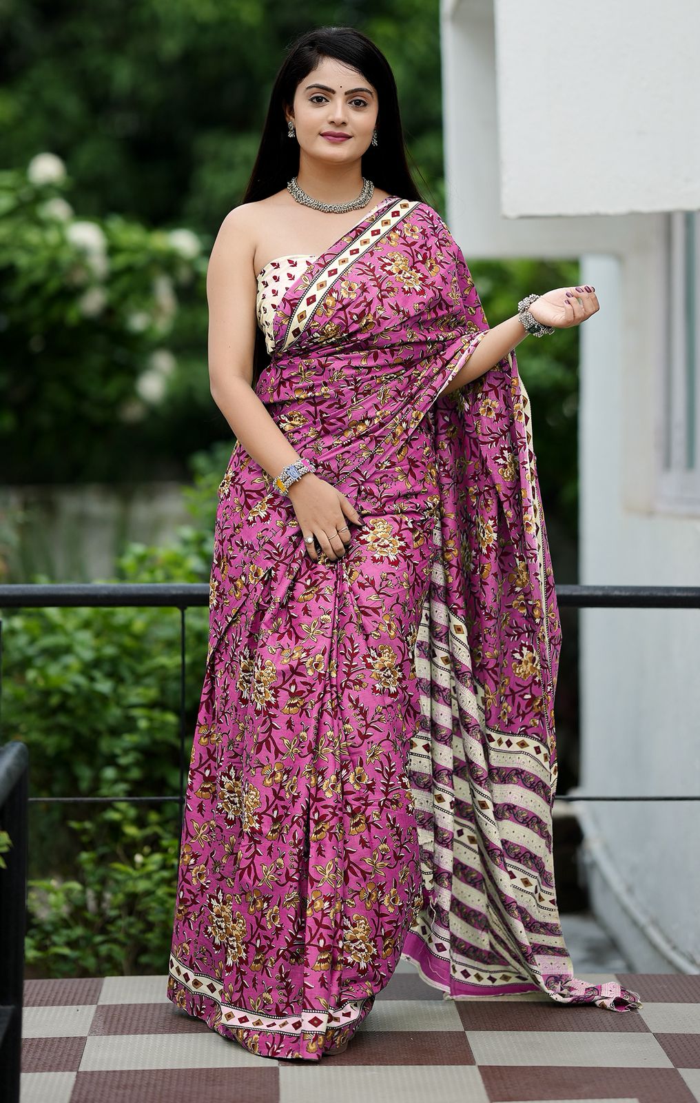 Pink Pure Soft Cotton Bagru Block Print Saree