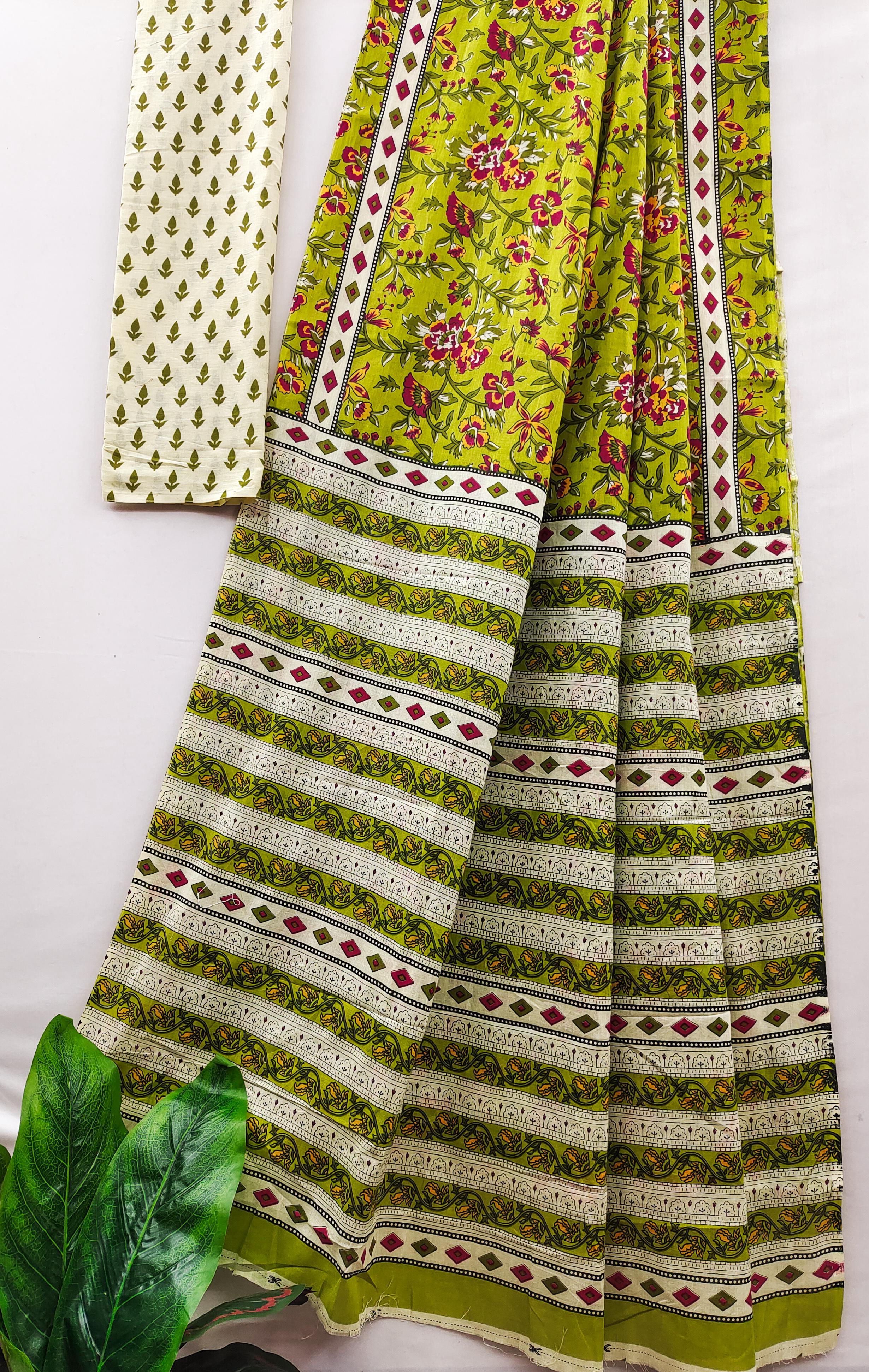 Yellow Pure Soft Cotton Bagru Block Print Saree