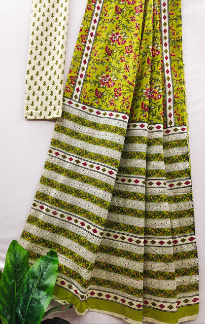 Yellow Pure Soft Cotton Bagru Block Print Saree Cotton saree Anant Tex Exports Pvt.Ltd..