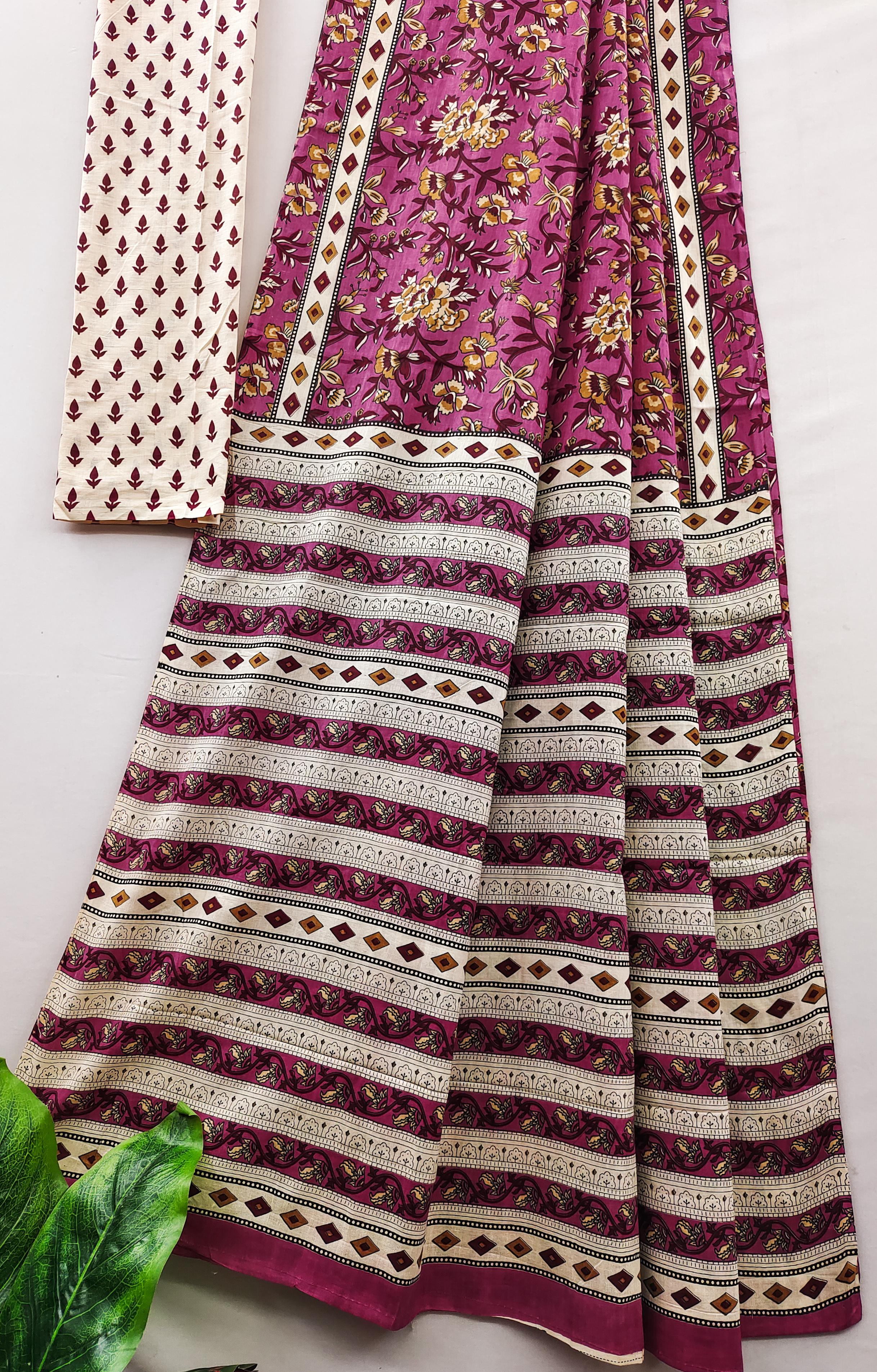 Pink Pure Soft Cotton Bagru Block Print Saree