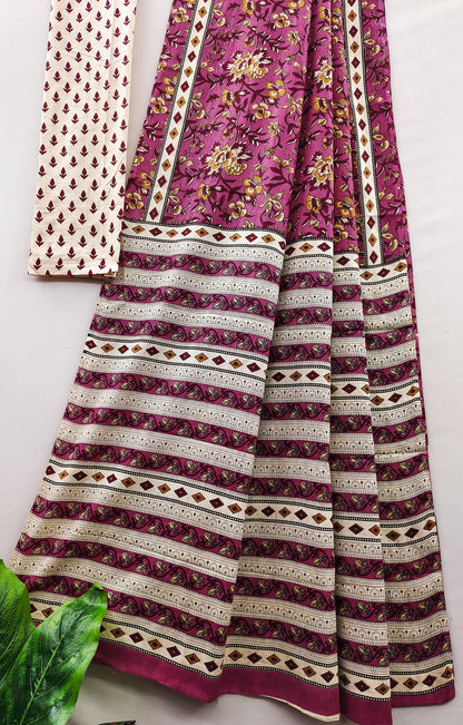 Pink Pure Soft Cotton Bagru Block Print Saree Cotton saree Anant Tex Exports Pvt.Ltd..