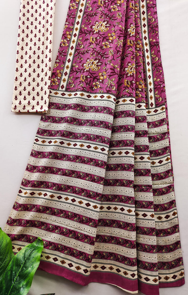 Pink Pure Soft Cotton Bagru Block Print Saree