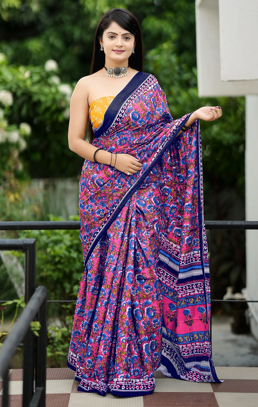 Lavender Pure Soft Cotton Bagru Block Print Saree