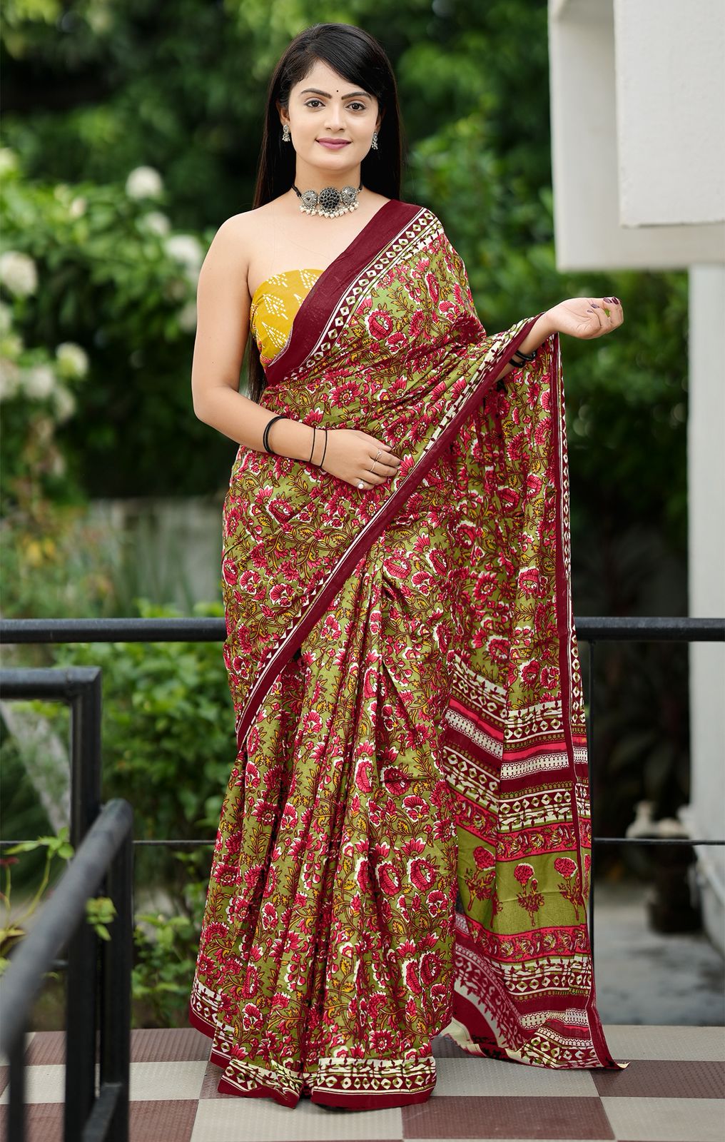 Maroon Pure Soft Cotton Bagru Block Print Saree