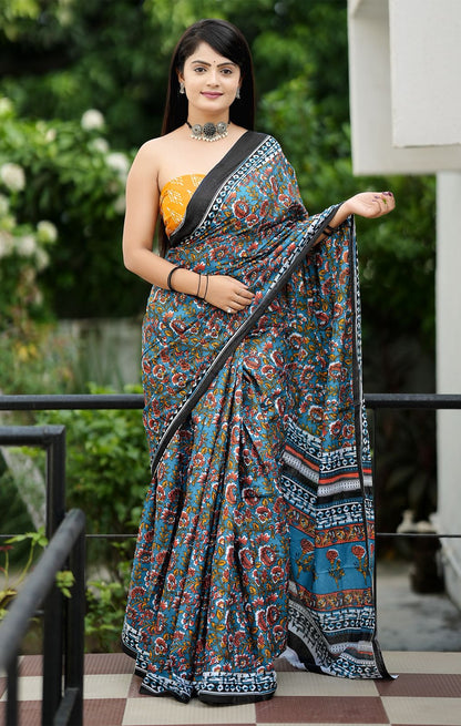 Grey Pure Soft Cotton Bagru Block Print Saree Cotton saree Anant Tex Exports Pvt.Ltd..